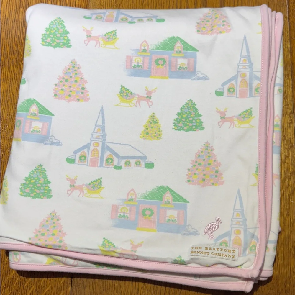 TBBC Sleigh Bells and Pastels Festive Holiday Blanket - Pink and Green